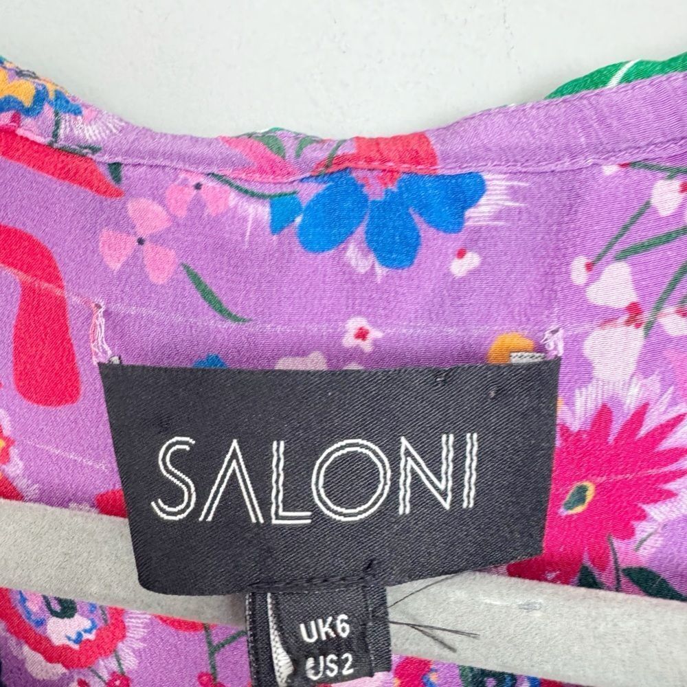 SALONI | Ali Silk Top in Snowdrop Pimpernel Purple & Green Women’s Size 2 - Picture 7 of 9